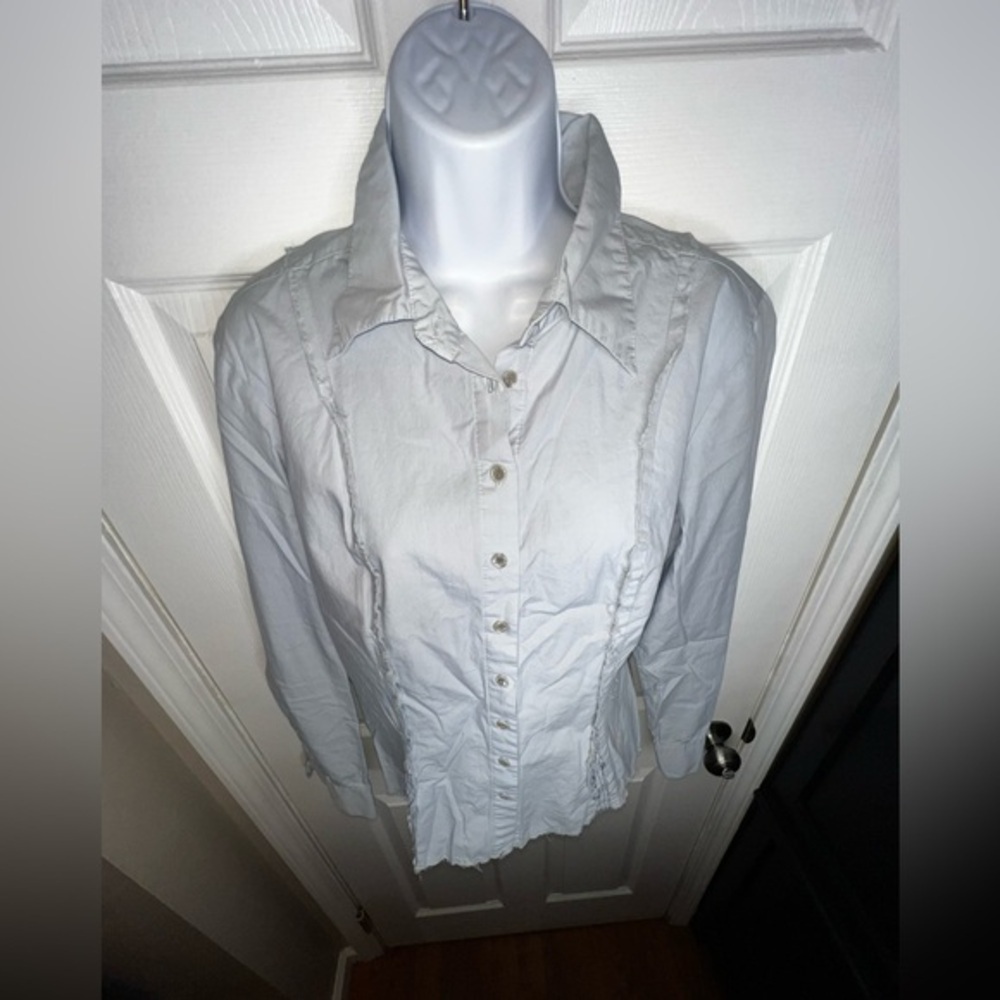 Tucker Women’s Large Blue Collared Cotton Long Sleeve Oxford Shirt Button Up L - Picture 3 of 15